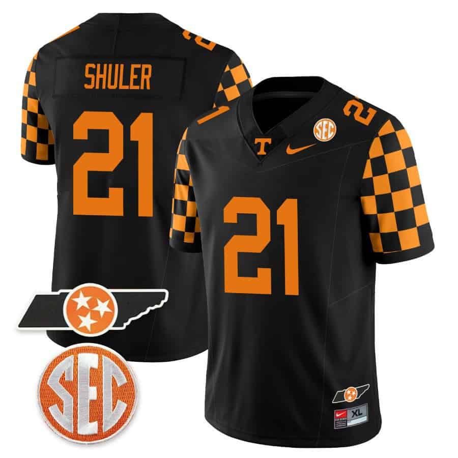 Men Tennessee Volunteers #21 Shuler Black 2024 Nike Checkerboard & Alternate NCAA Jersey style 1